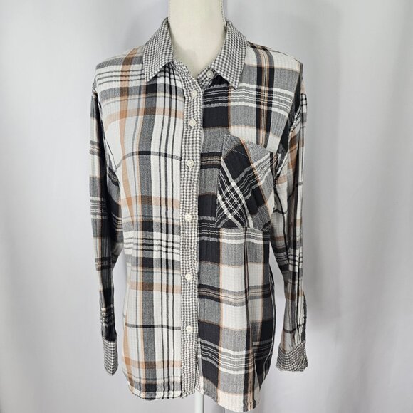Aerie Women's Grey Plaid Cotton Flannel Long Sleeve Pajama Top Size M NWT - Picture 2 of 16
